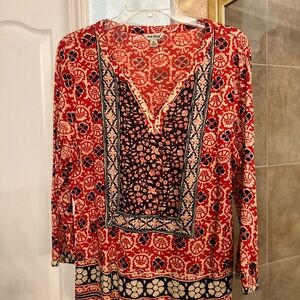 Lucky Brand Red and Black Floral Blouse